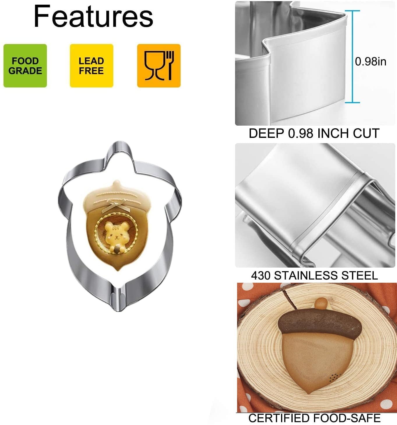 6 Pieces Thanksgiving Cookie Cutters, Fall Themed Holiday Cookie Cutter Shapes Of Pumpkin,Maple Leaves,Oak Leaves,Turkey,Squirre
