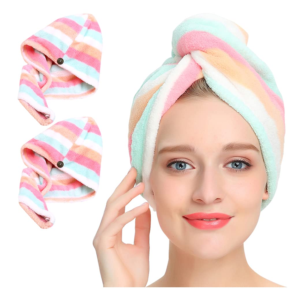 AuroTrends Microfiber Hair Towel 2Pack, Hair Towel Wrap for Women/Kids- Super Absorbent Soft Microfiber Towel for Hair, Hair Dry