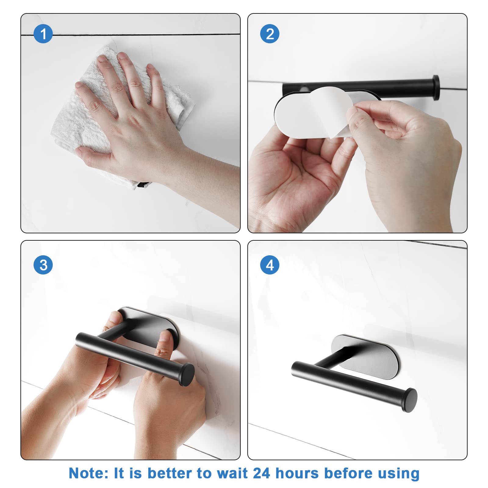 Self Adhesive Toilet Paper Holder And 2 Pack Towel Robe Hooks,Doweiss Bathroom Toilet Paper Roll No Drilling Matte 304 Stainless