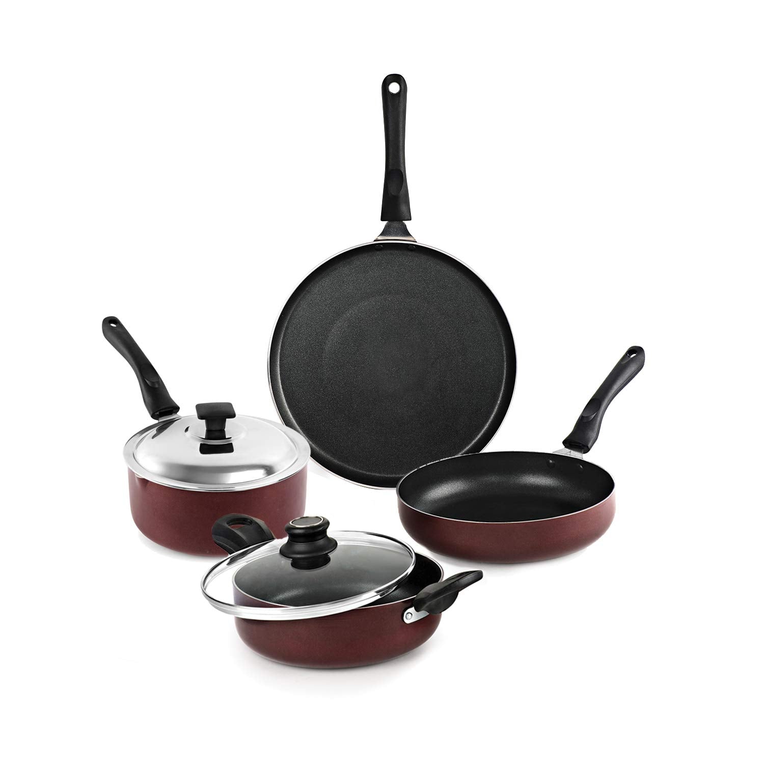 Cello Prima Non Stick Sauce/Milk Pan Combo, 4Pcs, Cherry, Aluminium, Red
