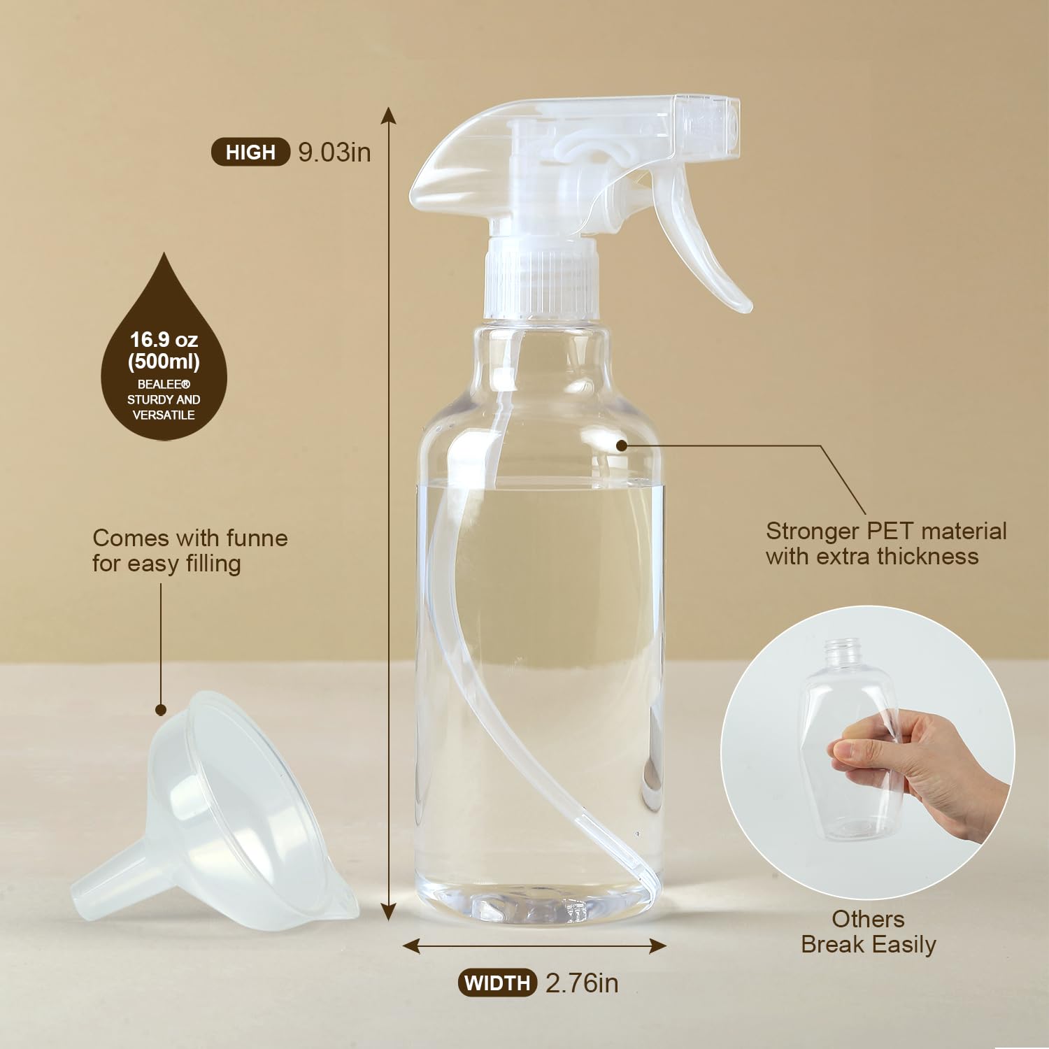 Plastic Spray Bottles, 2-Pack, 16.9 Oz, Mist & Stream, Heavy Duty Spraying, Empty Water Spray Bottle For Cleaning Solutions, Ess