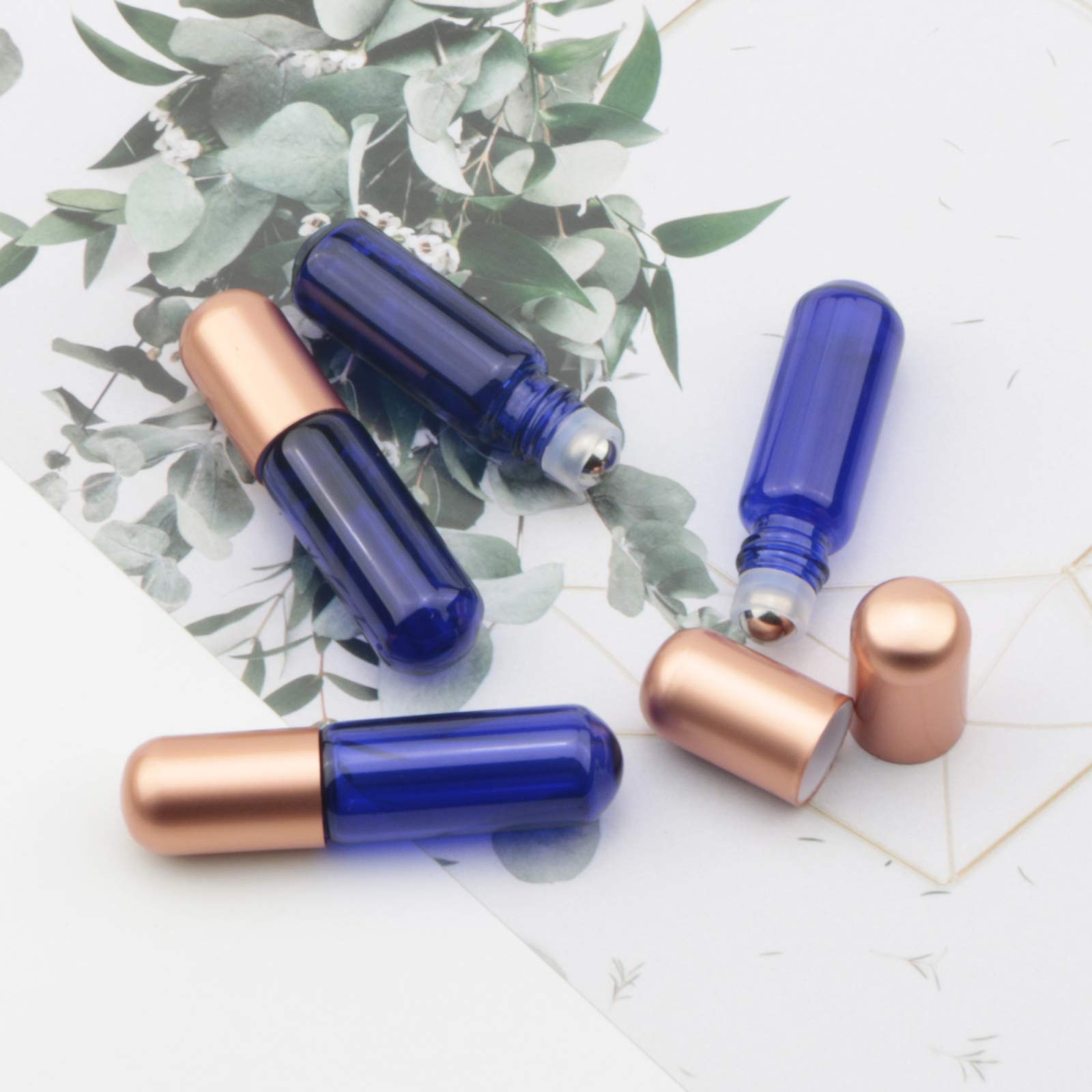 Newzoll 15Pcs Blue Glass Roller Bottles 5Ml Roll-On Bottles Refillable Empty Rolling Bottles Roller Vials Container For Essentia