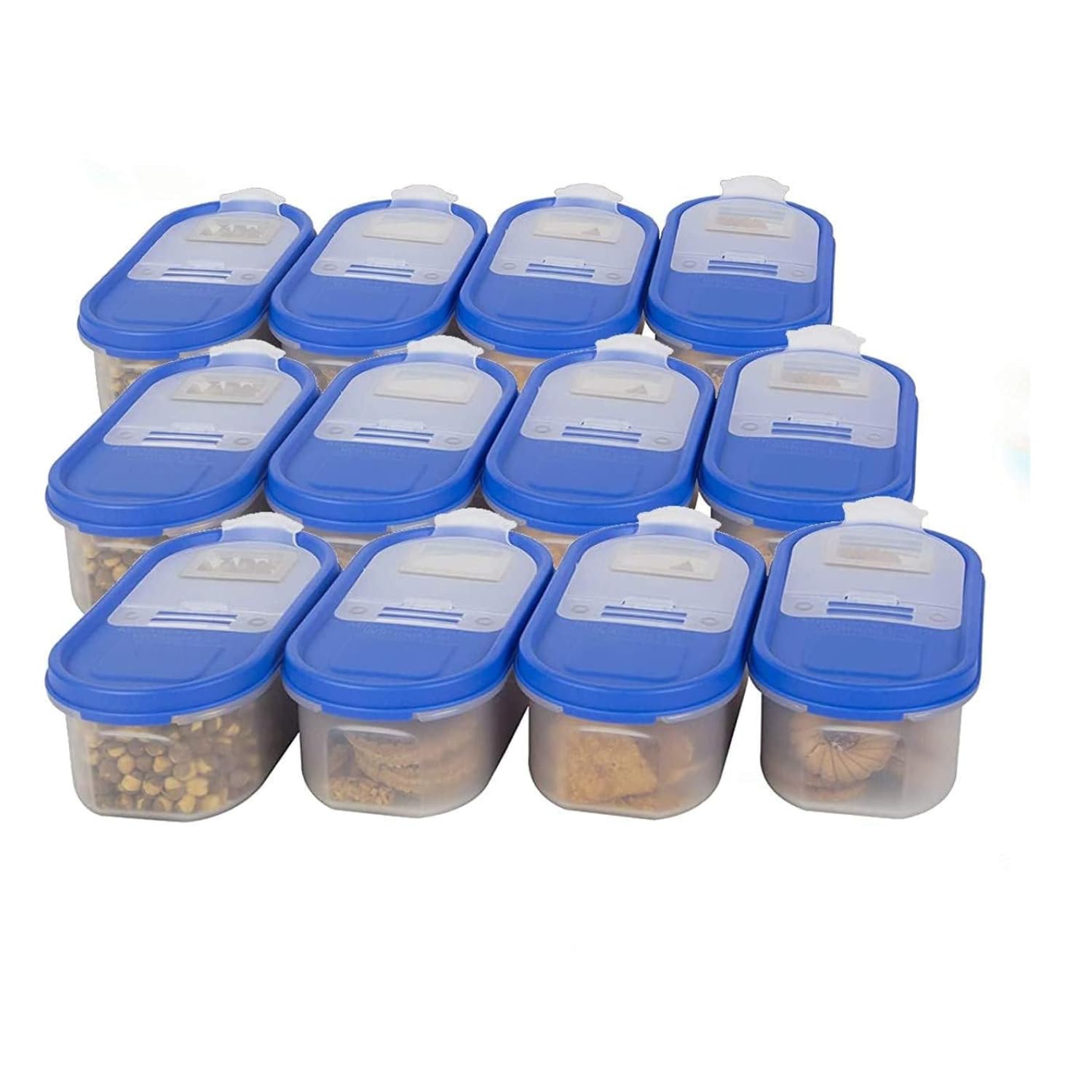 Simparte 525Ml FlipTop Plastic Container Set Of 12 BpaFree Airtight Stackable Kitchen Storage Boxes With Blue Lid Food Grade O