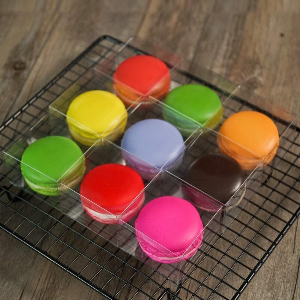 RomanticBaking 50Pack 2 x 2 x1.2 Inches Plastic Clear Single Macaron Box Party Favor Bakery Boxes Chocolate covered Ore Boxes