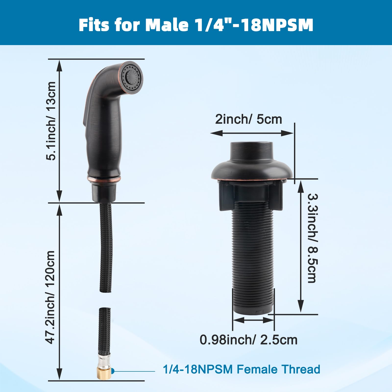 iFealClear Kitchen Sink Side Sprayer  Kitchen Sink Faucet Replacement Parts Compatible with Moen/ 1/4inch Connector Faucet  Pull Out Sprayer with Hose for Home School  3 Adapters  Oil Rubbed Bronze
