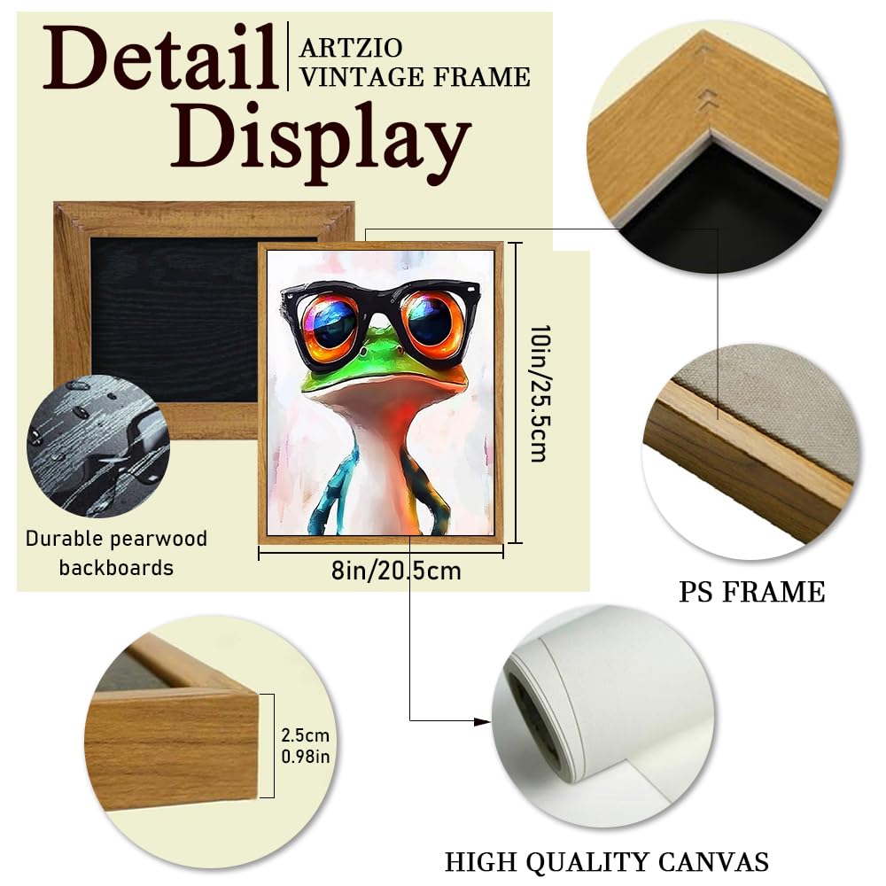 ARTZIO Funny Frog Wall Art Framed Canvas - 8x10 Inch Abstract Green Animal Decor,Cute Ready to Hang Modern Living Room & Bedroom