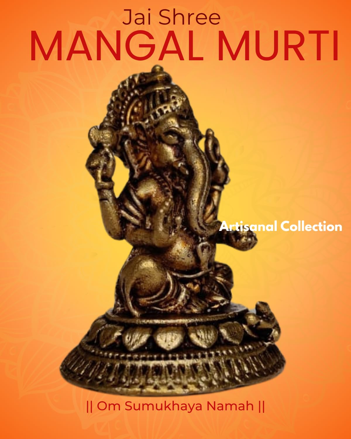 Artisanal Collection Pure Brass Lord Ganesha Idol For Home Decor, Car Dashboard & Pooja Room - Small Ganesh Ji Ki Murti Figurine