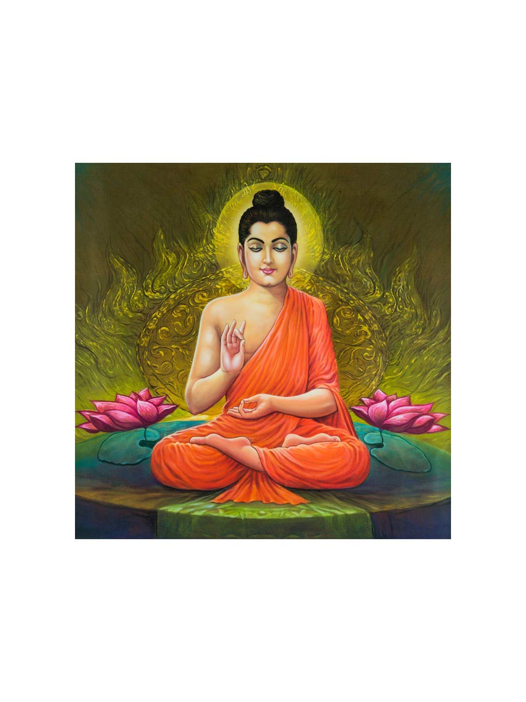 999Store Wooden Stretched Lord Gautam Buddha Budha Wall art with frames canvas painting buddha photo for wall frame bed room liv