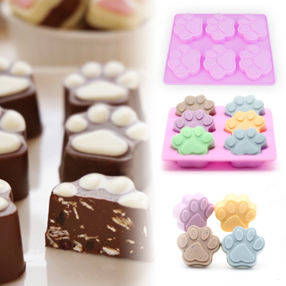 Homedge Jumbo Puppy Dog Paw (6 Cavity) And Bone Molds, Non-Stick Food Grade Silicone Dog Treats Molds, Silicone Mold For Chocola