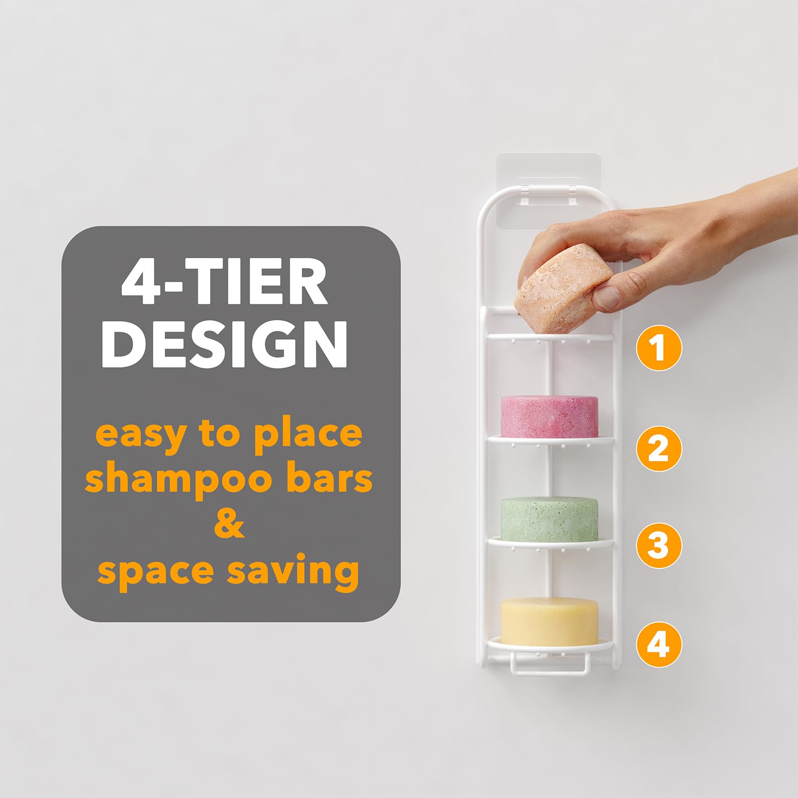 Spaceaid 4 Tier Shampoo Bar Holder For Shower, Self Draining Soap Bar Holders Caddy For Bathroom Wall And Kitchen Sink, Shampoo