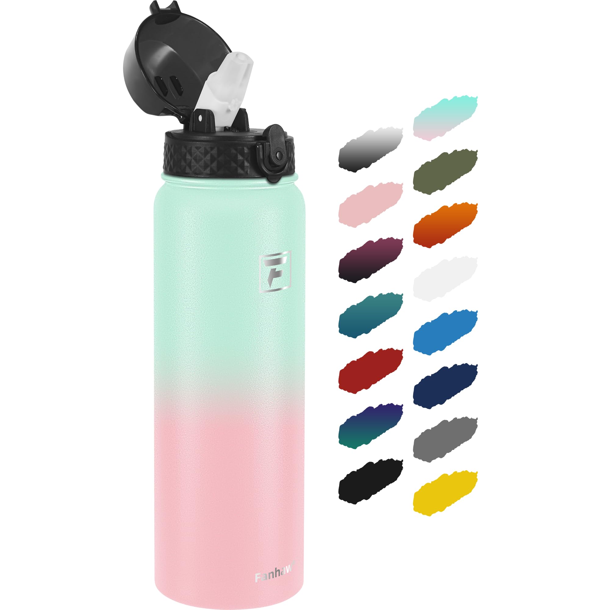 Fanhaw 32 oz Insulated Stainless Steel Water Bottle with Straw Lid, Leakproof Sports Bottle for Men, Women & Teens (Green Pink)