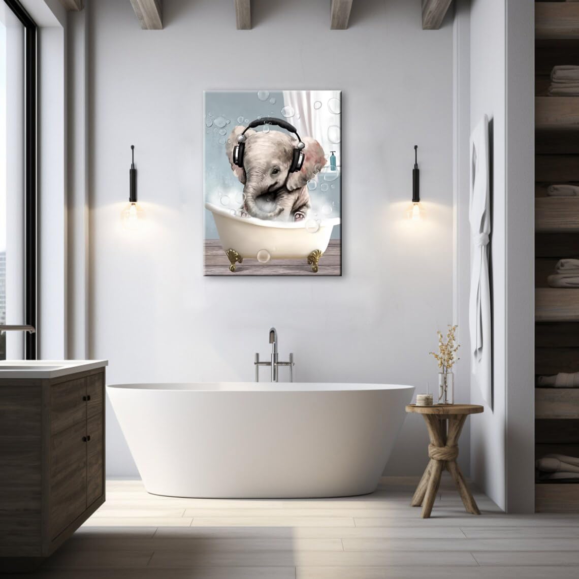 Kids Bathroom Wall Decor Art For Elephant Wall Art Canvas Funny Bathroom Pictures Cute Farmhouse Animal In Bathtub Modern Bath H