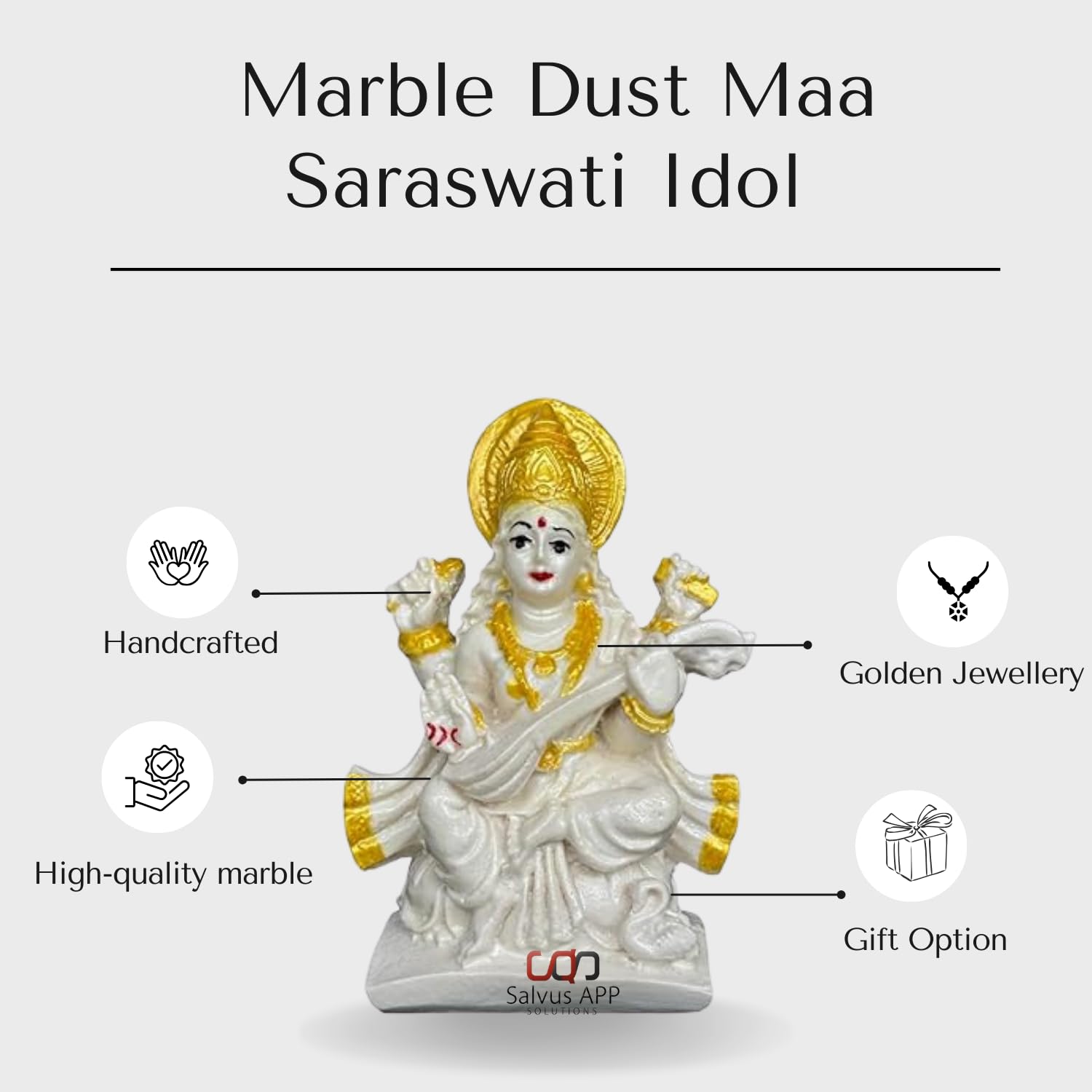 Salvus App Solutions Marble Dust Maa Saraswati Idol - Goddess Saraswati Statue For Home Decor, Devi Maa Saraswati Murti (White &