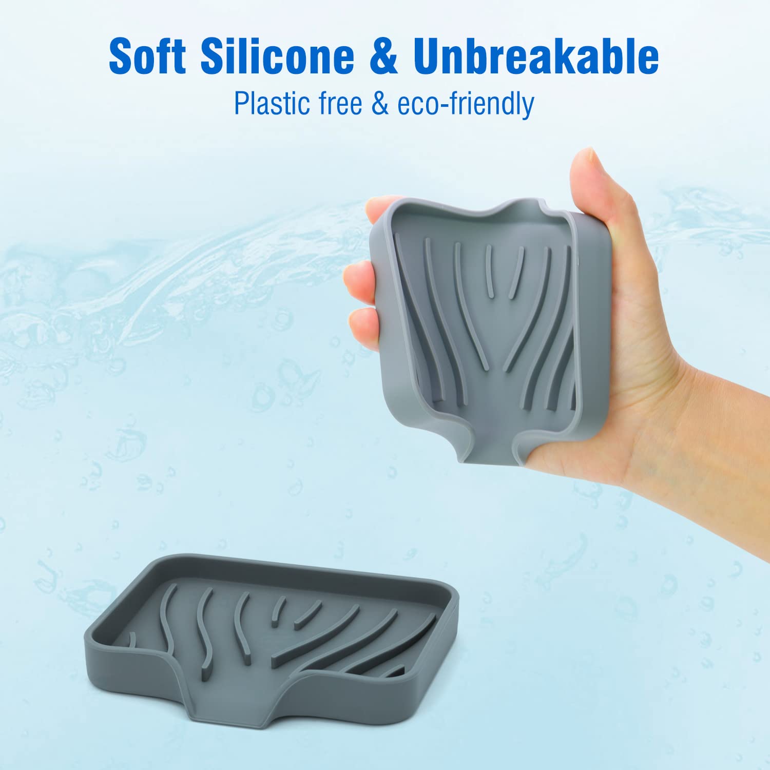 3-Pack Silicone Soap Dish  Bar Soap Holder  Soap Dishes for Bar Soap  Easy to Clean  Self Draining Soap Tray for Shower  Bathroom  Kitchen  Bathtub  Keep Soap Dry  Save Soap (Grey)