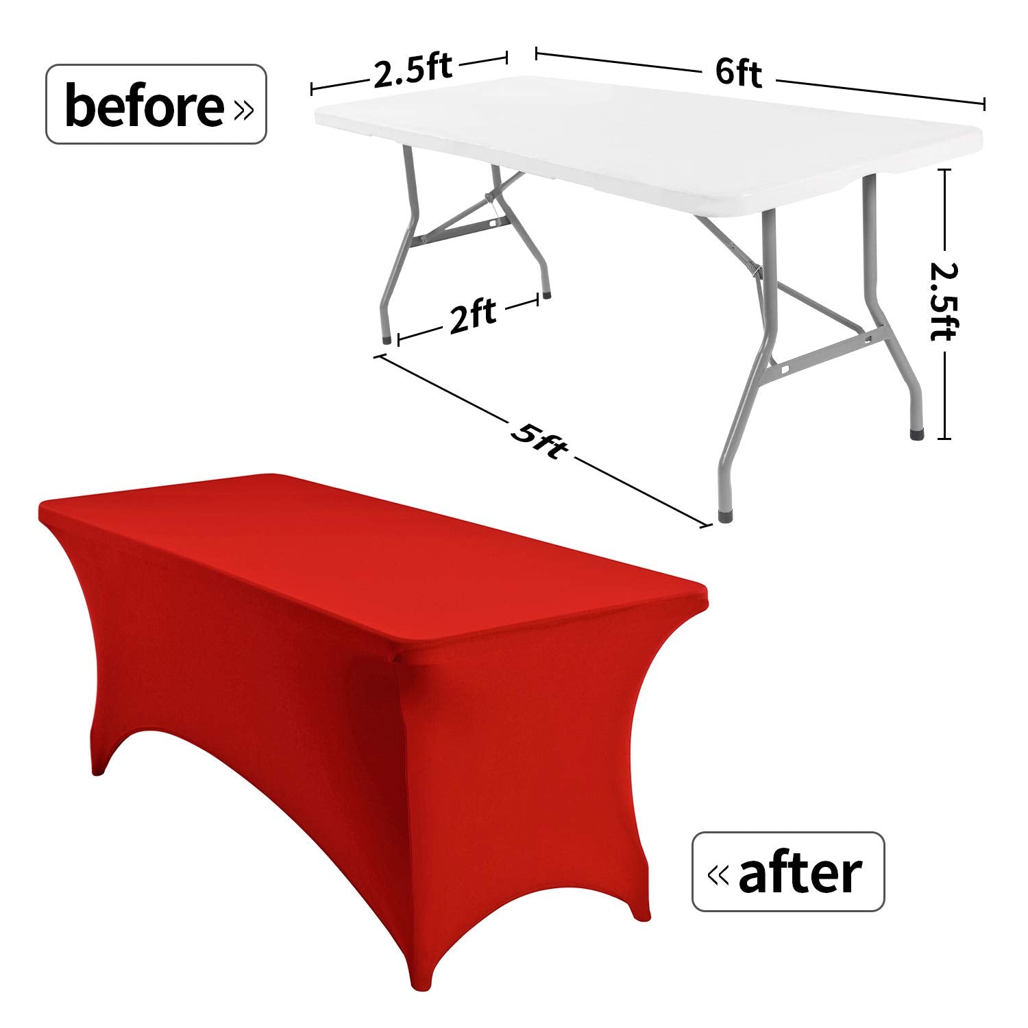 Peomeise 6Ft Spandex Table Cover Rectangular Stretch Spandex Tablecloth (Red,6Ft)