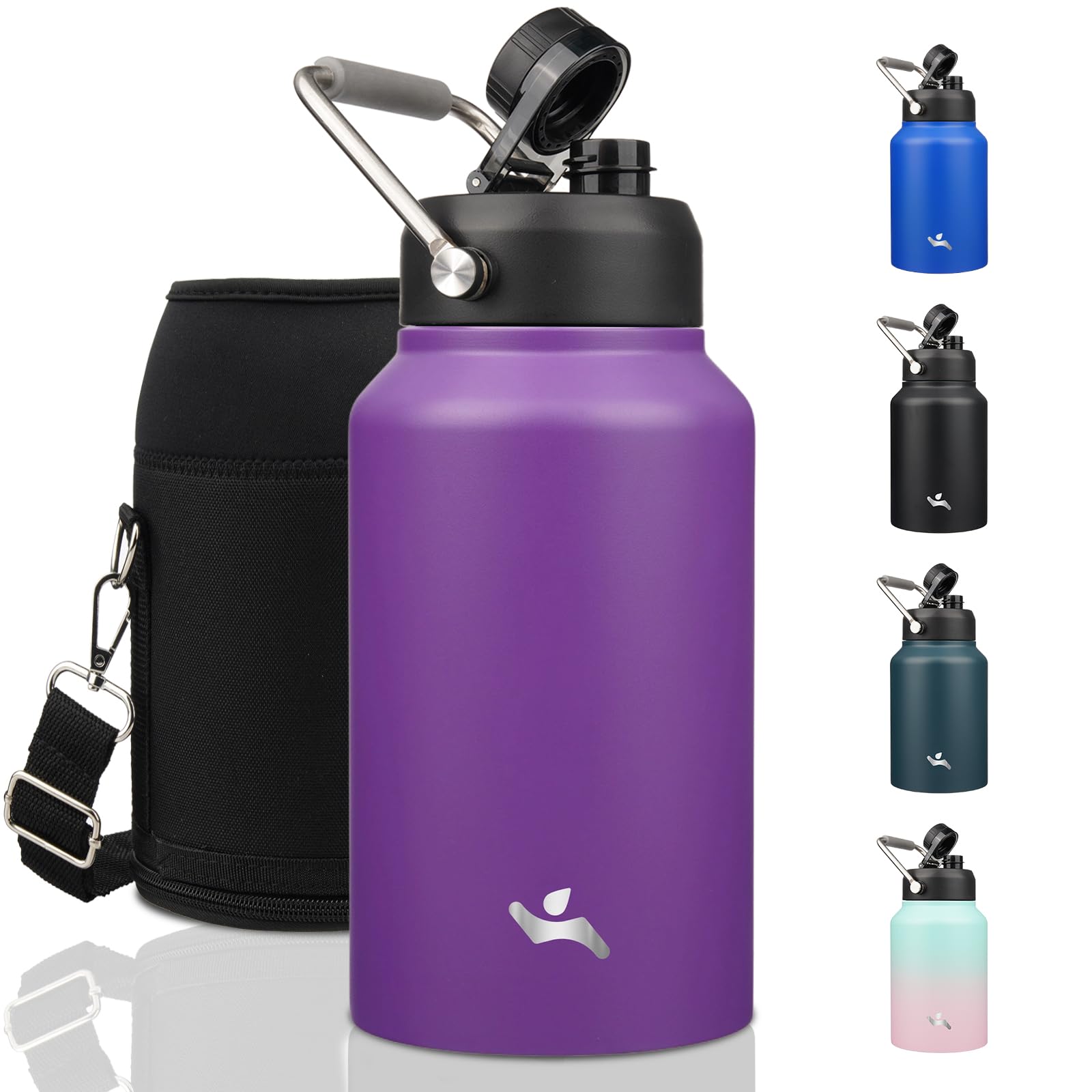 Konokyo Jug with Handle,87 oz Insulated Water Bottle with Carrying Pouch, Double Wall Vacuum Stainless Steel Metal Bottle,Purple