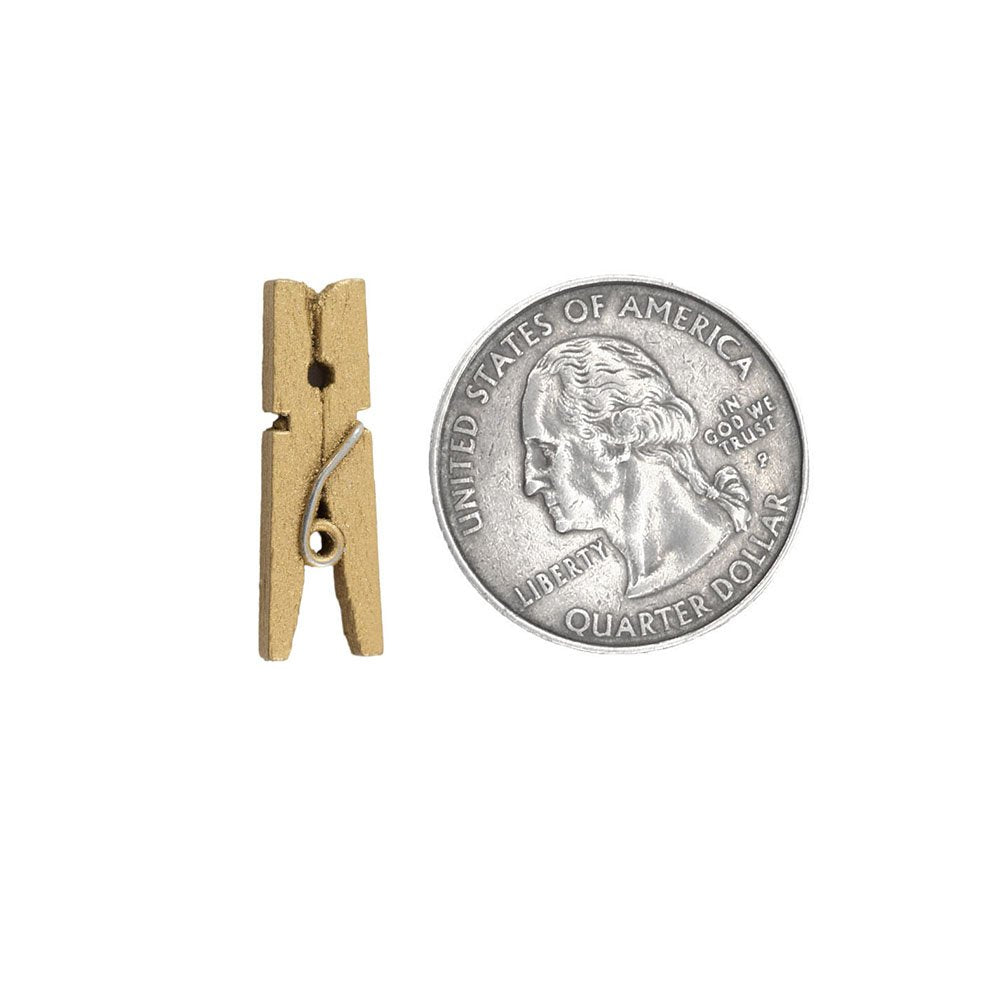 Jam Paper Wood Clothing Pin Clips - Small - 7/8 Inch - Gold - 50/Pack