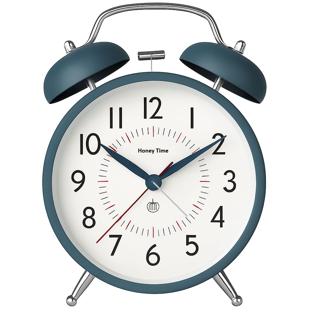 Aerys Metal 4.5-Inch Analog Alarm Clock For Adults And Heavy Sleepers, Loud Twin Bell Table Clock With Backlight Alarm Clocks Fo