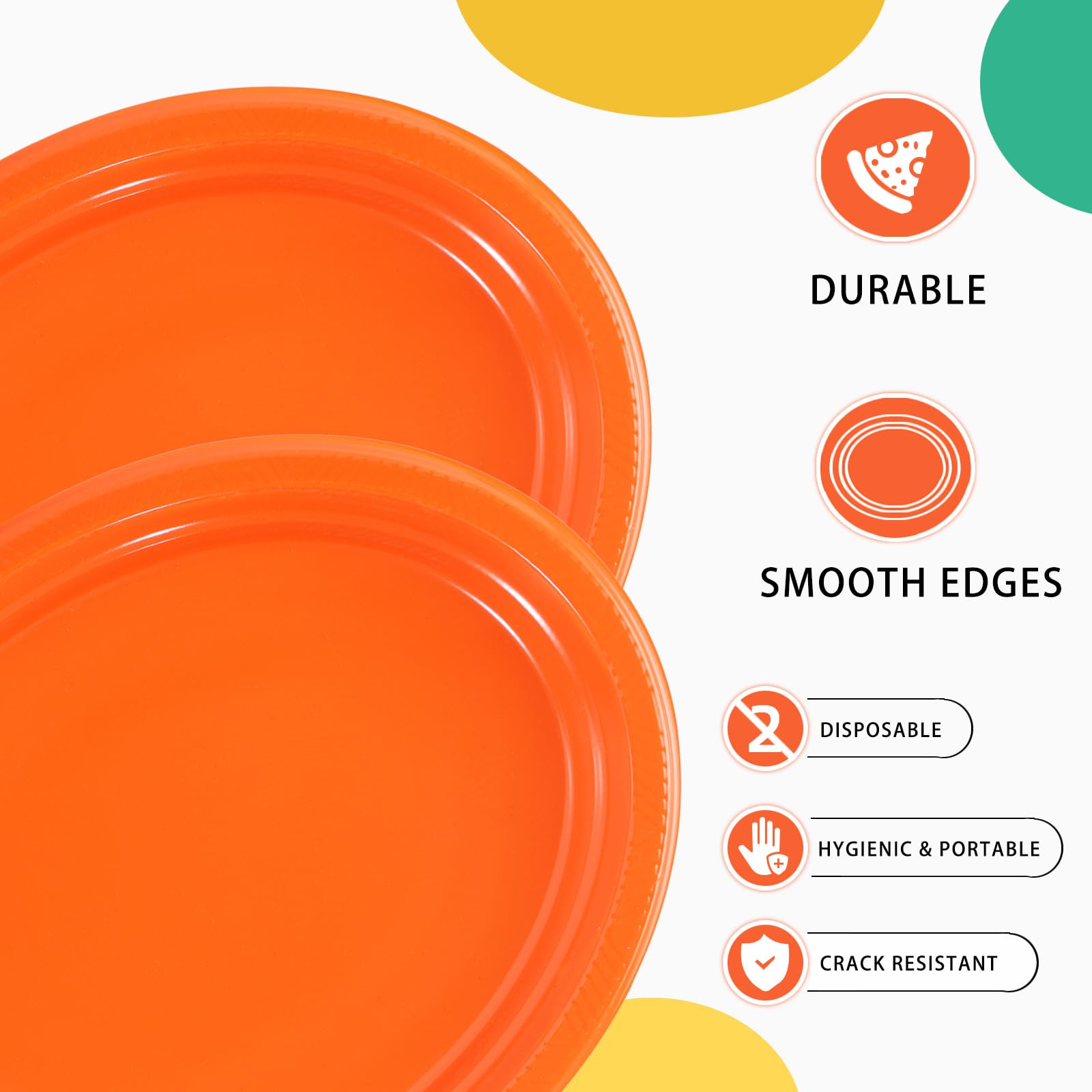 Bonsiny 50 Count Orange Plastic Plates Disposable 10'' X 12'' - Oval Plastic Dinner Plates For Birthday Wedding Picnic Valentine