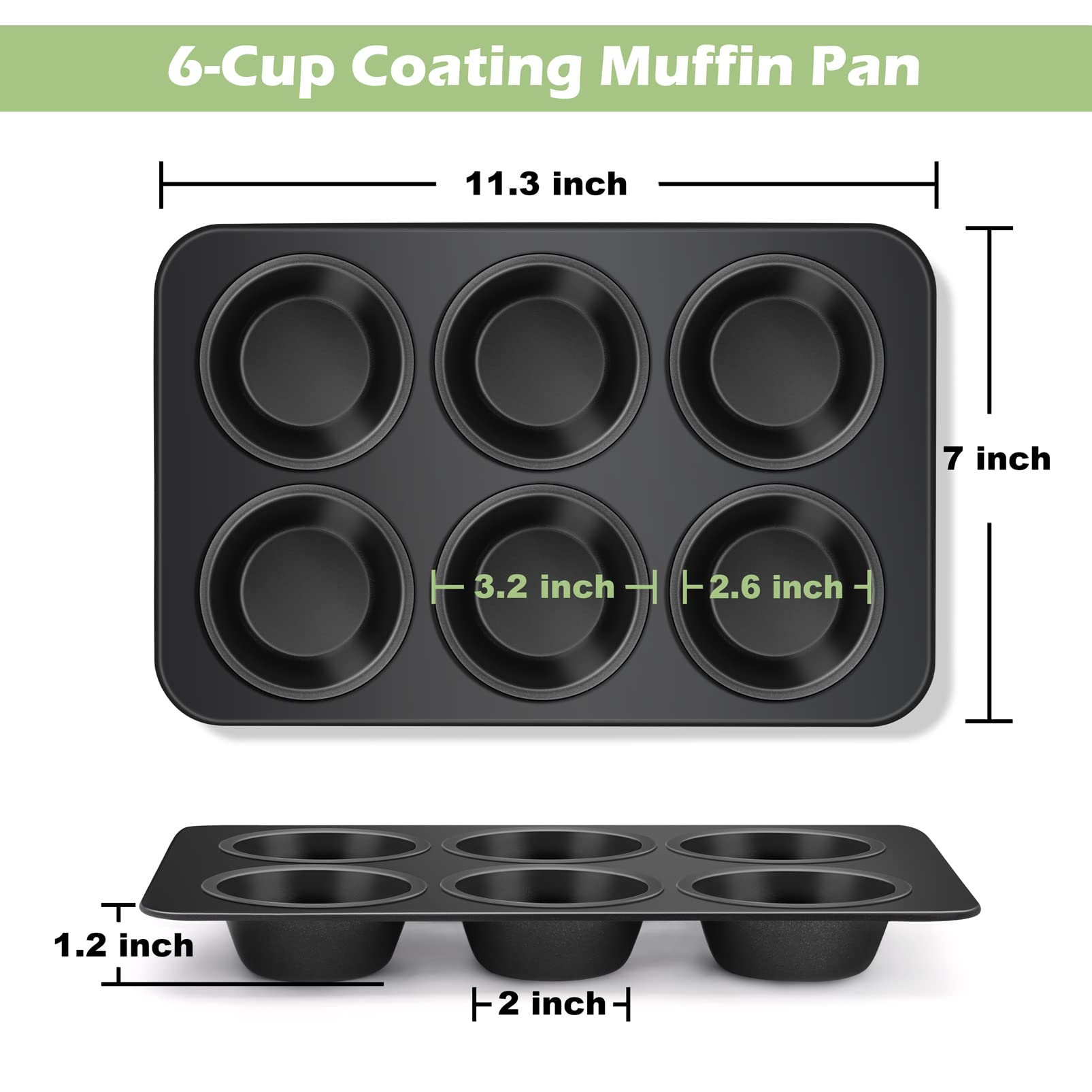 Teamfar Muffin Pan, 6 Cup Muffin Tin Cupcake Pan Tray With Nonstick Coating And Stainless Steel Core, For Home/Kitchen Baking, H