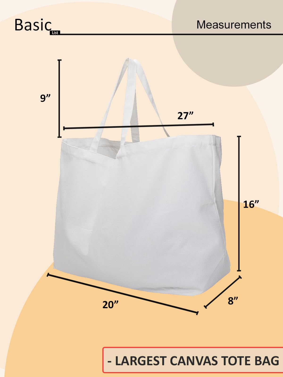 Extra Large Canvas Tote Bag - Big Largest Reusable Grocery,White