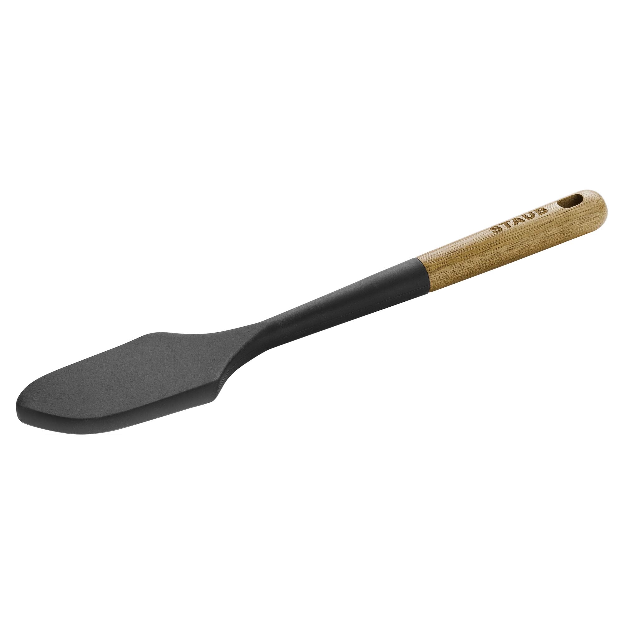Staub Silcone Spatula, Great For Mixing, Folding, Scraping, And Spreading, Durable Bpa-Free Matte Black Silicone, Acacia Wood Ha