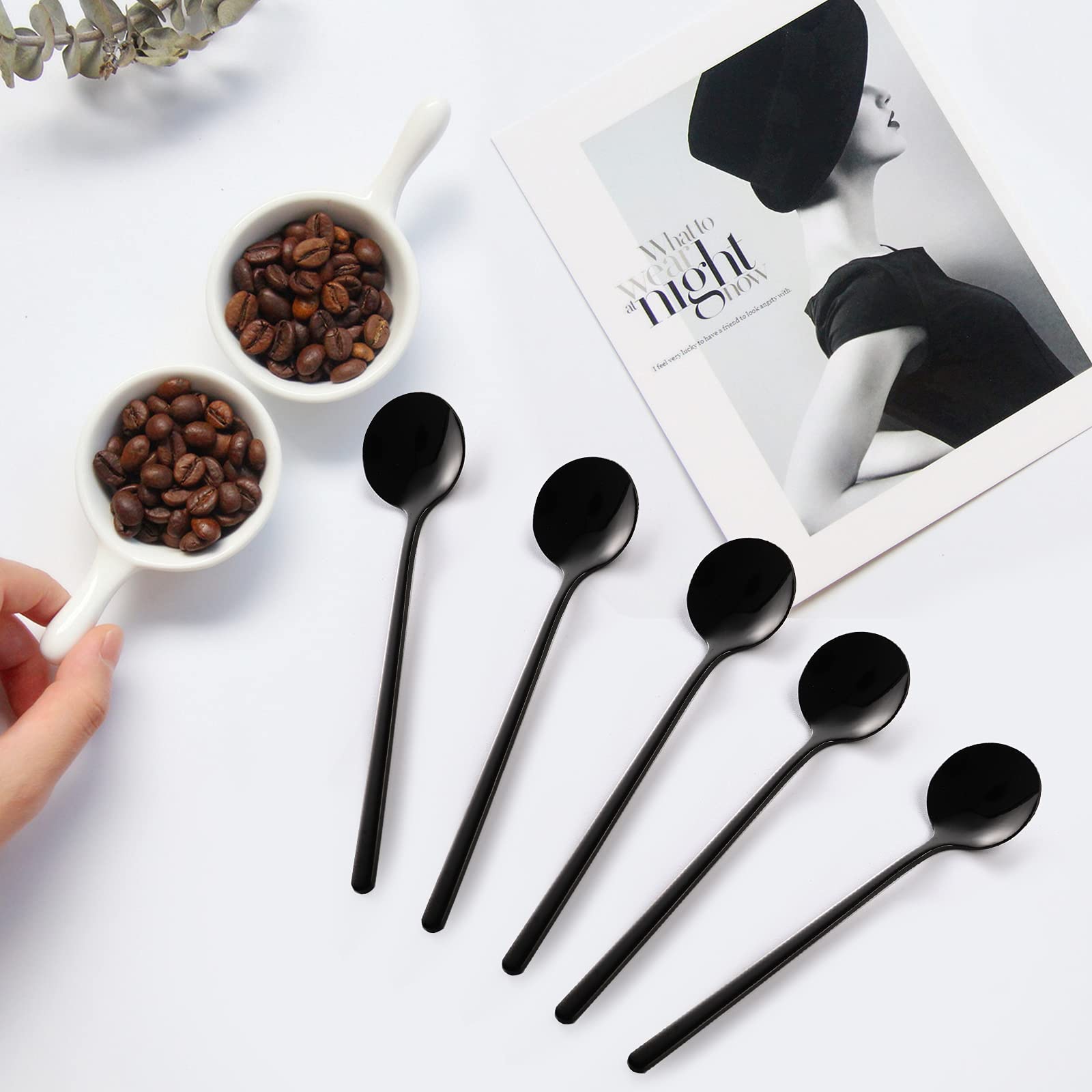 Dicunoy 12 Pack Black Espresso Spoons, 18/10 Stainless Steel Mini Coffee Teaspoons, 5 Inch Small Round Spoon For Tea, Sugar, Des