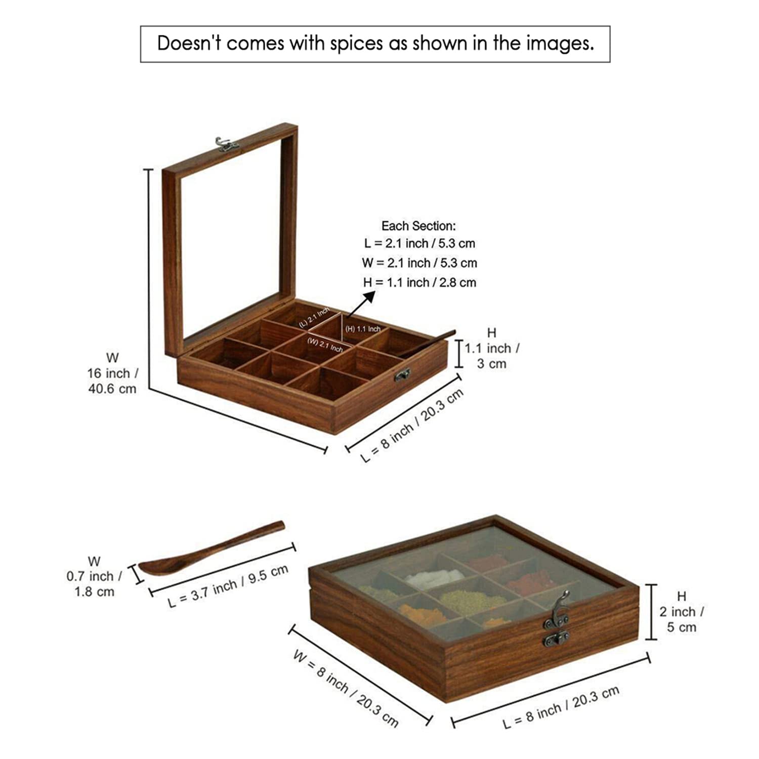 ExclusiveLane Wooden Indian Spice Box With Spoon (9 Partitions, 50 ML Each, Sheesham Wood) - Indian Spice Boxes for Kitchen Masa
