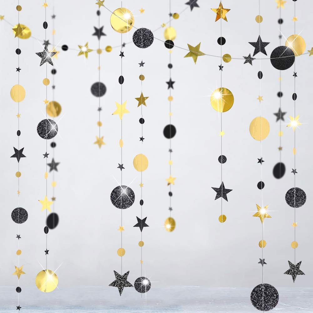 Cheerland Black Gold Party Decorations Star Garland Moon Stars Hanging Star Streamers Birthday Wedding Baby Shower Graduation Ny