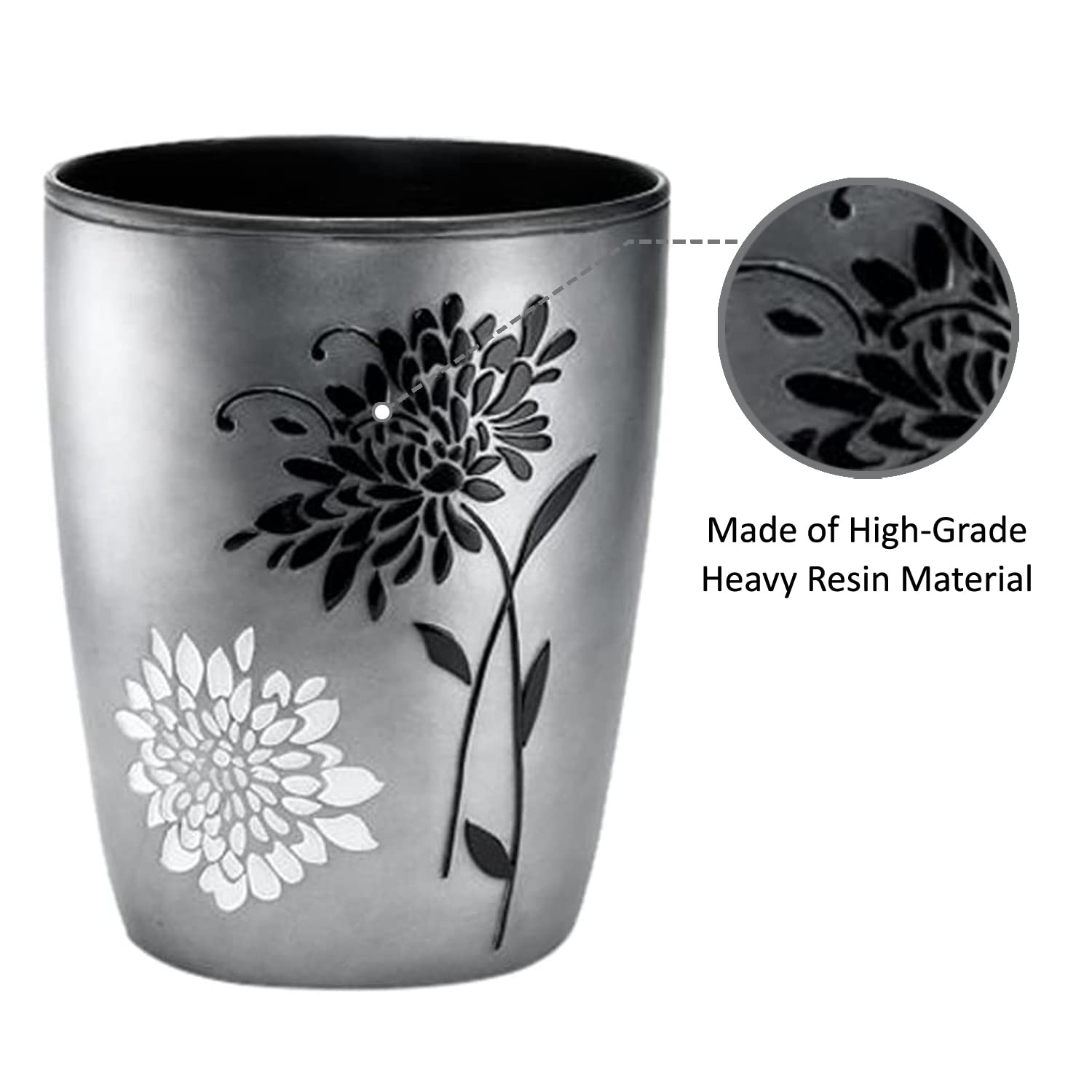 Popular Bath Erica Collection Grey Resin Trash Can, 9'' X 6'' X 9.5''