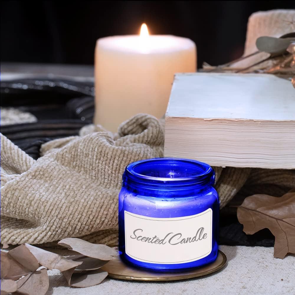 Bumobum 1 Oz Blue Glass Jars With Lids, 48 Pack Clear Small Jars With Black Lids, White Labels & Inner Liners, Empty Round Cosme