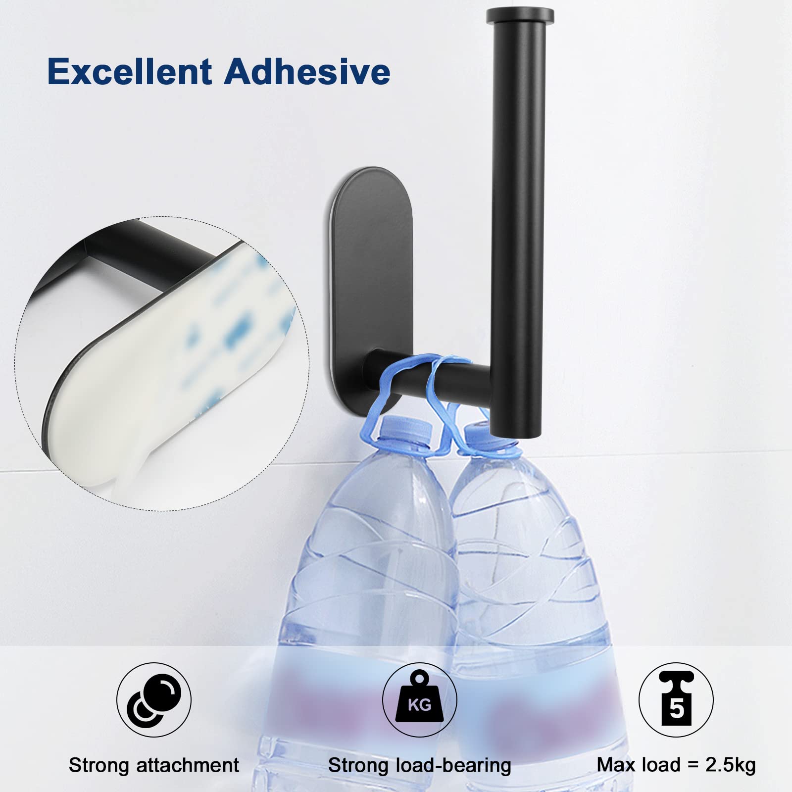 NearMoon Toilet Paper Holder Self Adhesive  Premium Thicken SUS304 Stainless Steel Rustproof Adhesive Toilet Roll Holder no Drilling for Bathroom  Kitchen  Washroom (1 Pack  Matte Black)