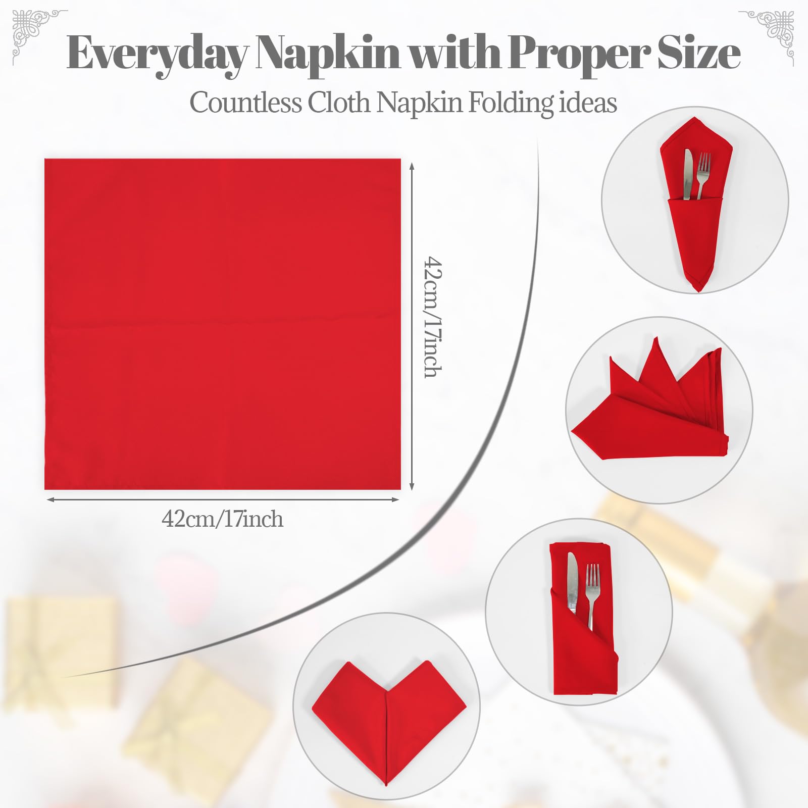 PLOYMONO Red Heavy Duty Cloth Napkins - 17 x 17 Inch Solid Washable Polyester Dinner Napkins - Set of 8 Napkins with Hemmed Edges - Great for Weddings  Parties  Banquets Dinner & More