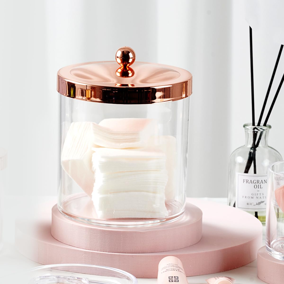 Sheechung 2 Pack Premium Plastic Apothecary Jars - Qtip Holder Bathroom Vanity Kitchen Countertop Storage Organizer Canisters Fo