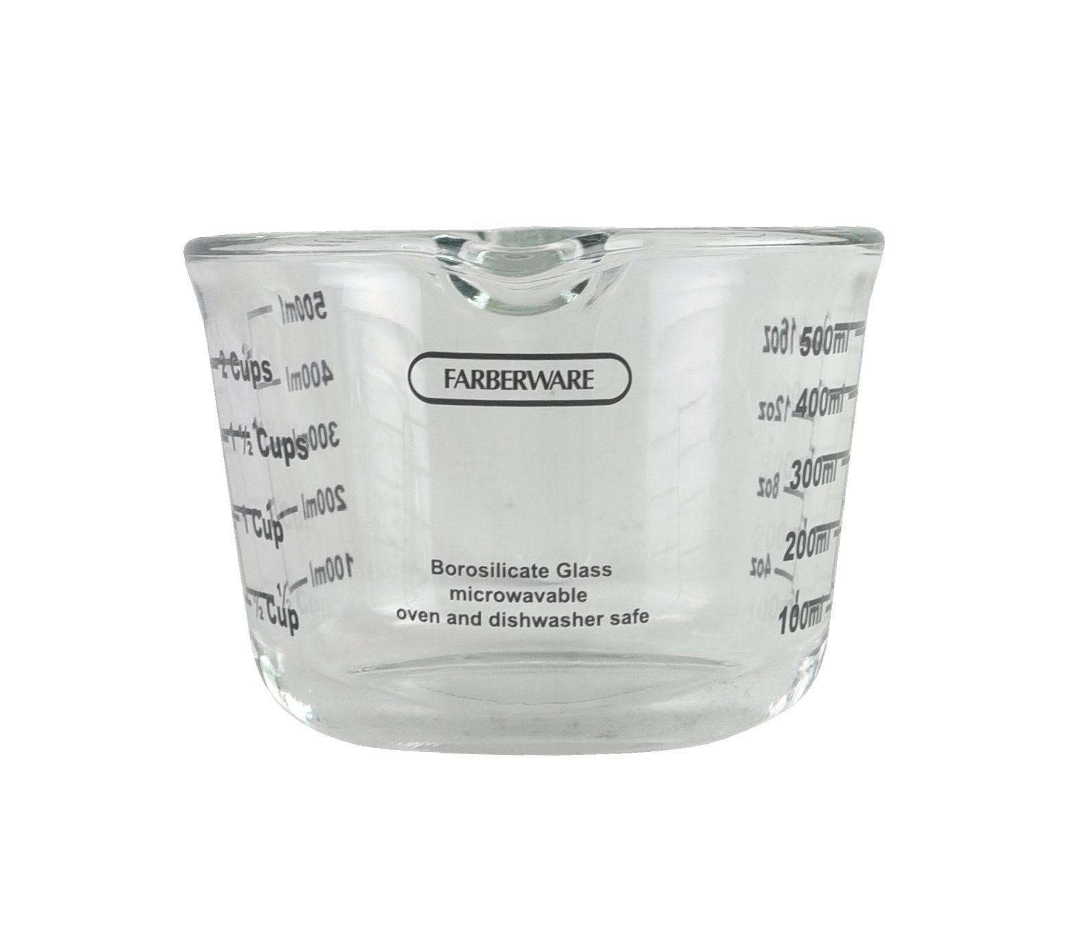 Farberware 2-Cup Borosilicate Glass Wet And Dry Measuring Cup With Oversized Measurements, Clear
