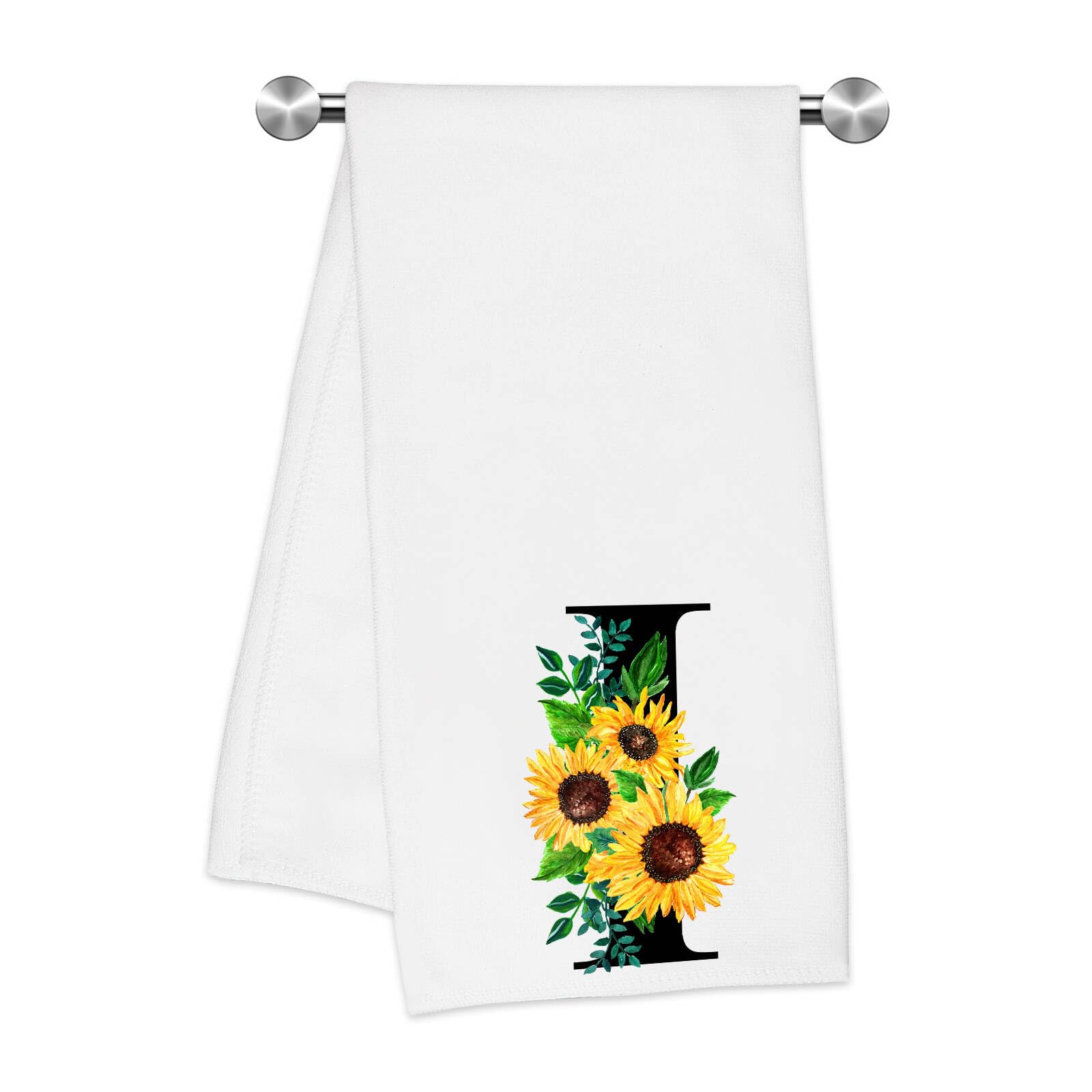 Z-synka Monogrammed Sunflower Hand Towels,Ini-tial I Tea Towel Letter Kitchen Towels,Sunflower Gifts for Women,Monogram Dish Tow