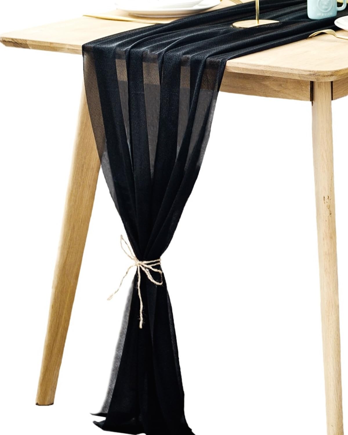 Boxan Gorgeous Black Silky Sheer Table Runner 30X120 Inch For Romantic Wedding Decor, Chic Bridal & Baby Shower, Christmas Party