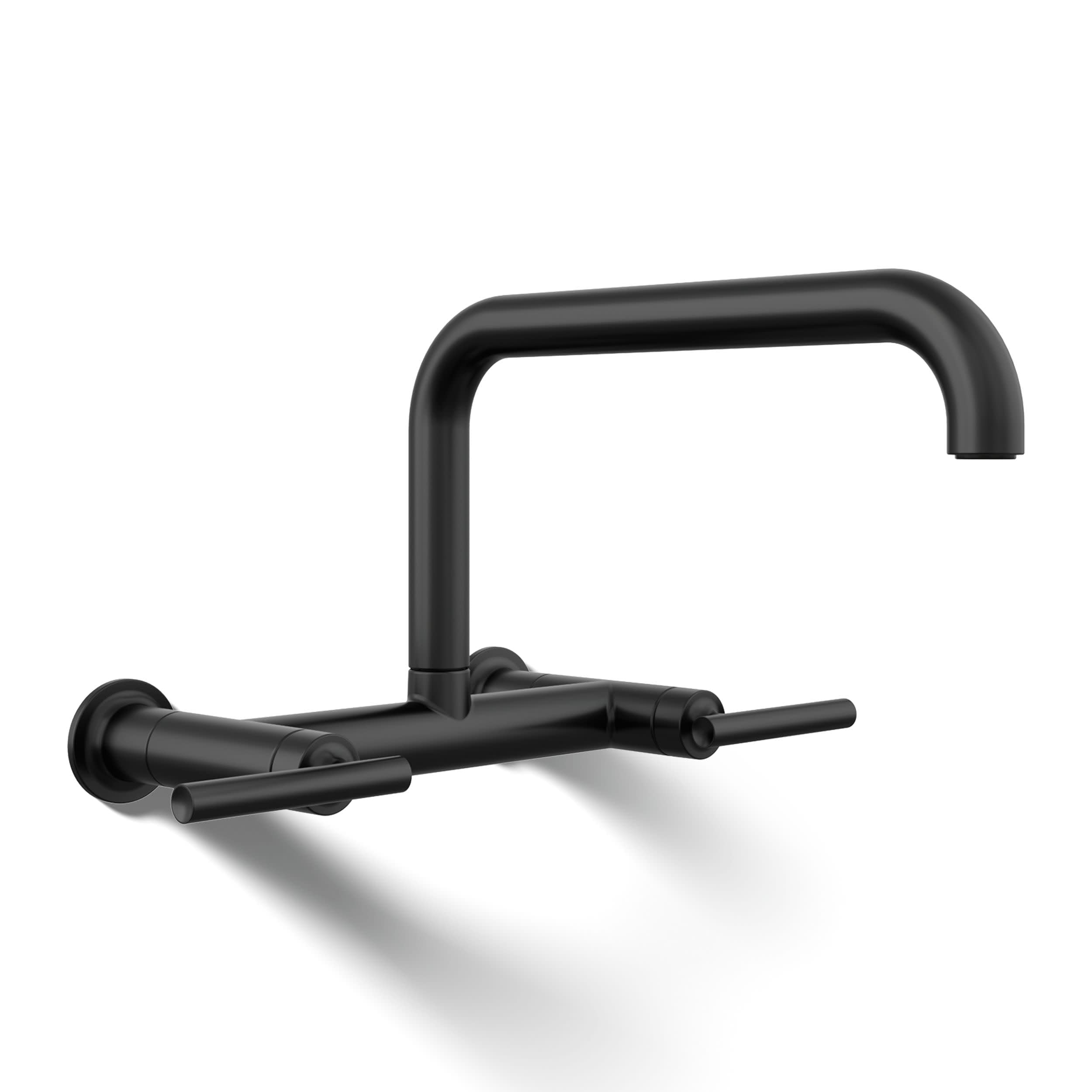 KOHLER Purist Two-Hole Wall-Mount Bridge Kitchen Sink Faucet with 13-7/8 In. Spout, Matte Black