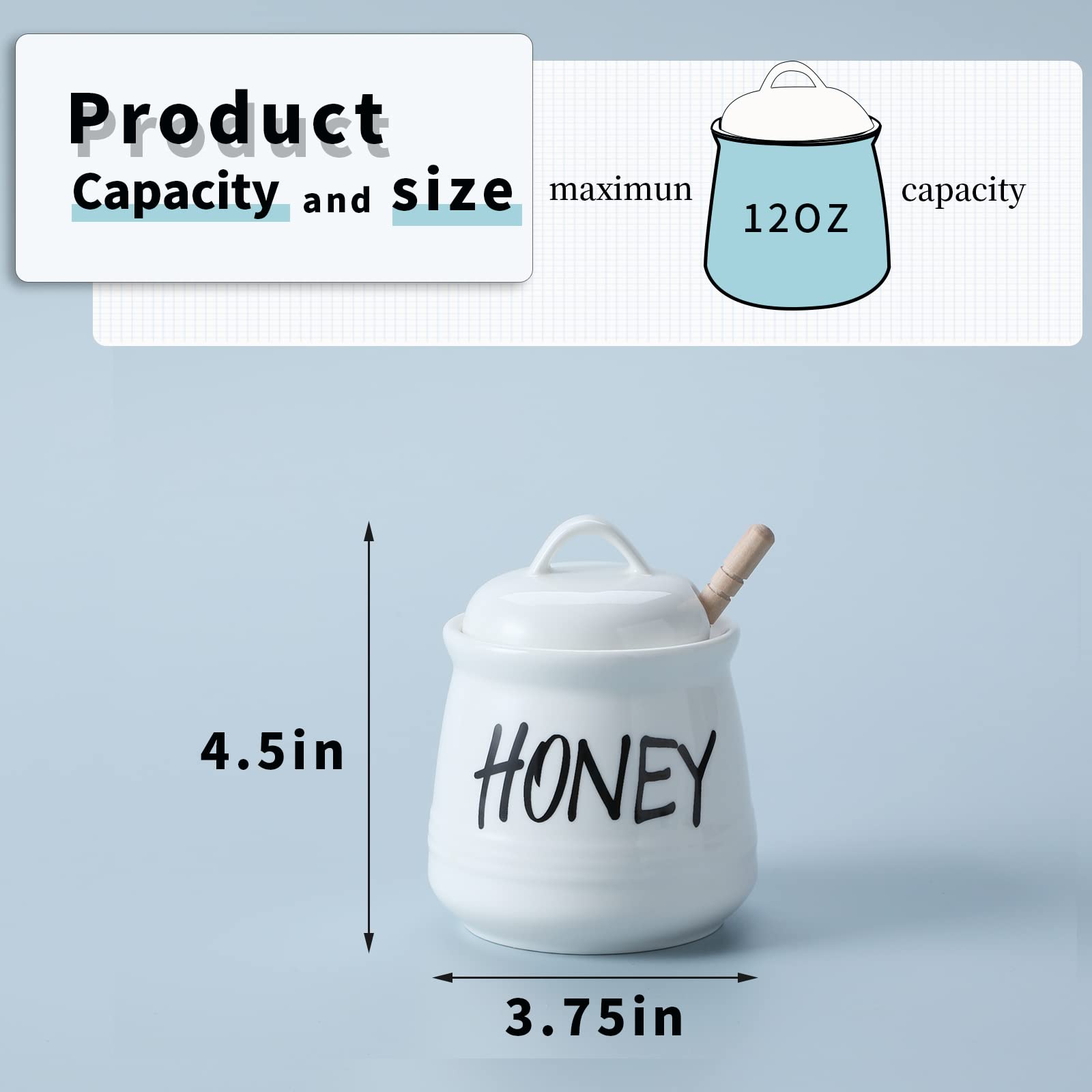 Haotop Porcelain Small Honey Jar With Lid And Honey Dipper 12Oz (White)