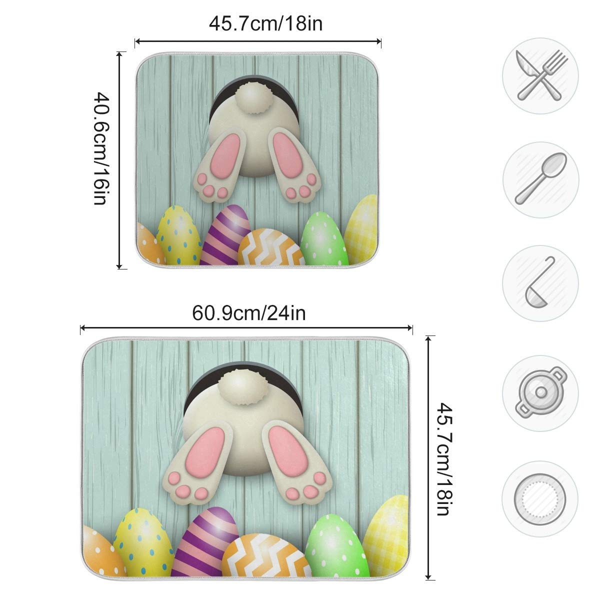 Happy Easter Eggs Bunny Tail Dish Drying Mat 18X24 For Kitchen Easter Day Rabbit Flowers Dishes Pad Dish Drainer Rack Mats Absor