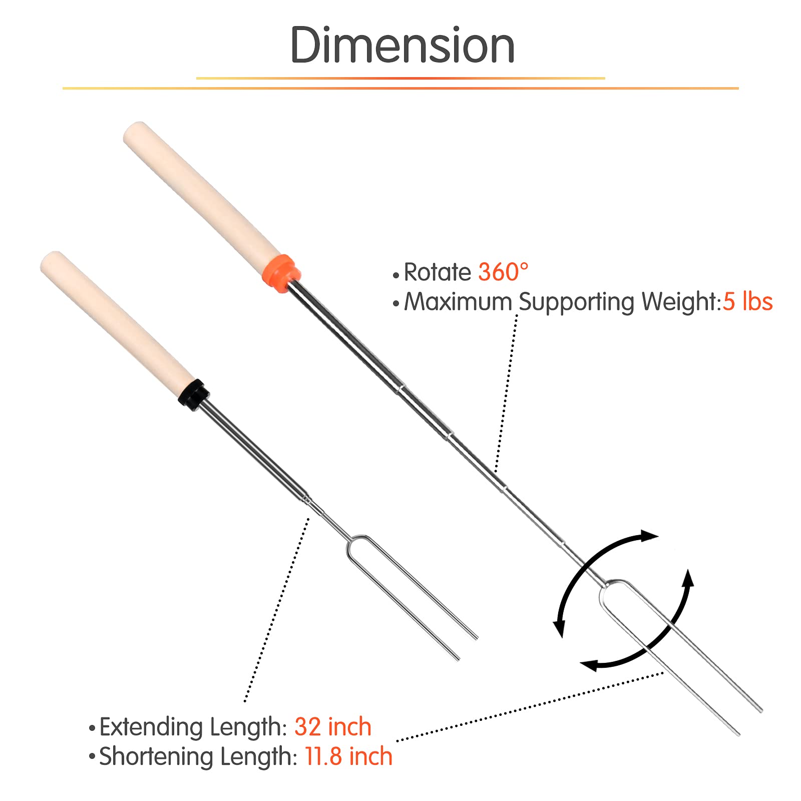 Simple Deluxe Marshmallow Roasting Sticks With Wooden Handle Extendable Forks Set Of 8Pcs 32Inch Telescoping Skewers For Stove,
