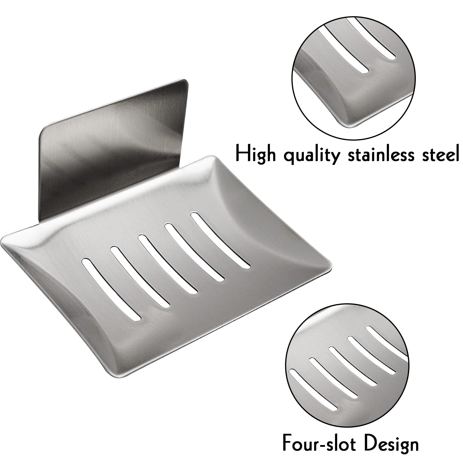 Soap Dish for Shower Wall  Stainless Steel Adhesive Soap Holder for Bathroom  5 Slot Sponge Holder for Kitchen Sink  Bar Soap Tray with Drain Silver