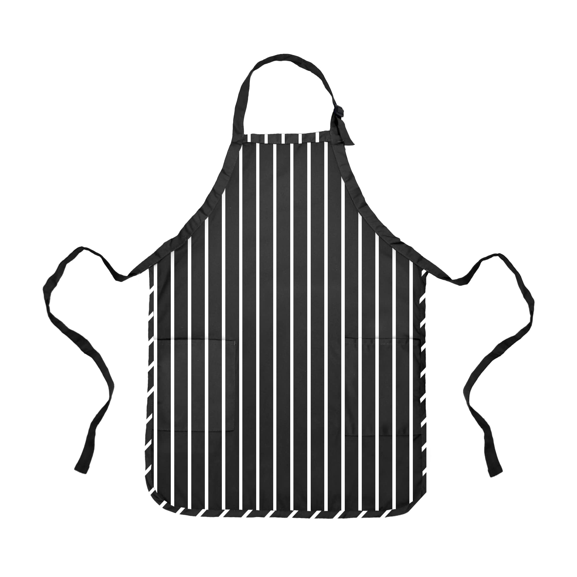 Dalix Apron Commercial Restaurant Home Bib Spun Poly Cotton Kitchen Aprons (2 Pockets) In Pinstripe Black/White