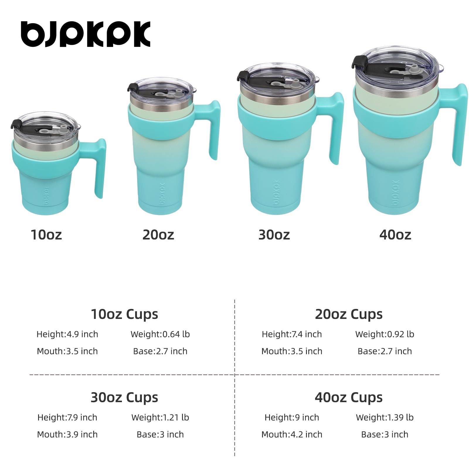 Bjpkpk 40 Oz Stainless Steel Insulated Tumbler Cups With Handle And Straw And Lid,Mint