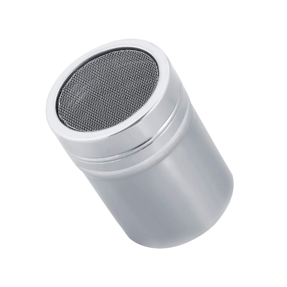 1Pcs Stainless Steel Powder Sugar Shaker Duster with Lid, Fine Mesh Shaker Powder Cans for baking soda Cocoa Cornstarch Coffee F