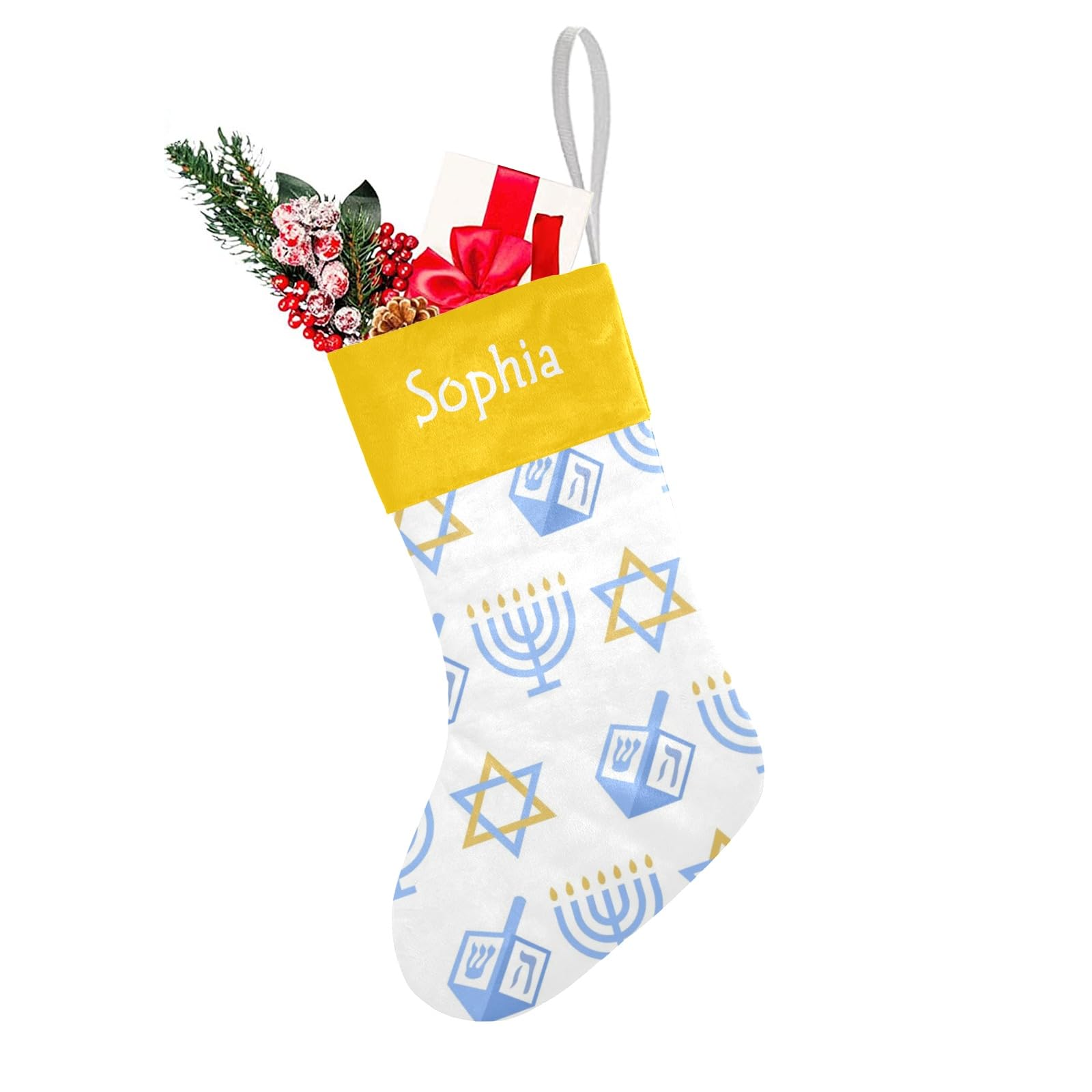 Personalized Hanukkah Beauty Christmas Stockings with Name Custom Xmas Gift Fleece Holiday Decoration Gift 17.52 x 7.87 Inch
