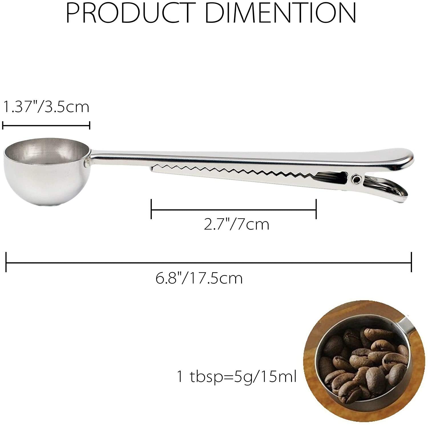2 Pack Of Coffee Scoops, Stainless Steel Measuring Scoop, With Coffee Bag Clip, Suitable For Ground Coffee, Espresso Beans, Milk