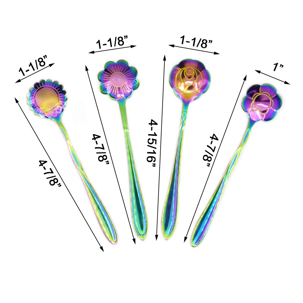 Flower Spoon Set - 8Pcs Dgq Teaspoon Coffee Spoon Rainbow Color For Coffee Tea Mixing Ice Cream Dessert - 8 Diffient Pattern Col