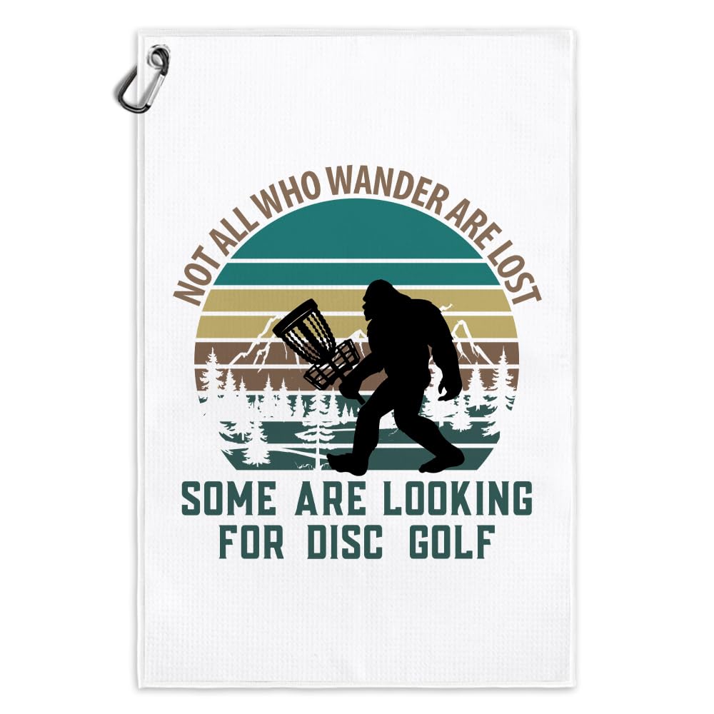 Msticey Not All Who Wander Are Lost Funny Printed Microfiber Disc Golf Towel With Clip, Retro Disc Golf Gifts For Disc Golf Love