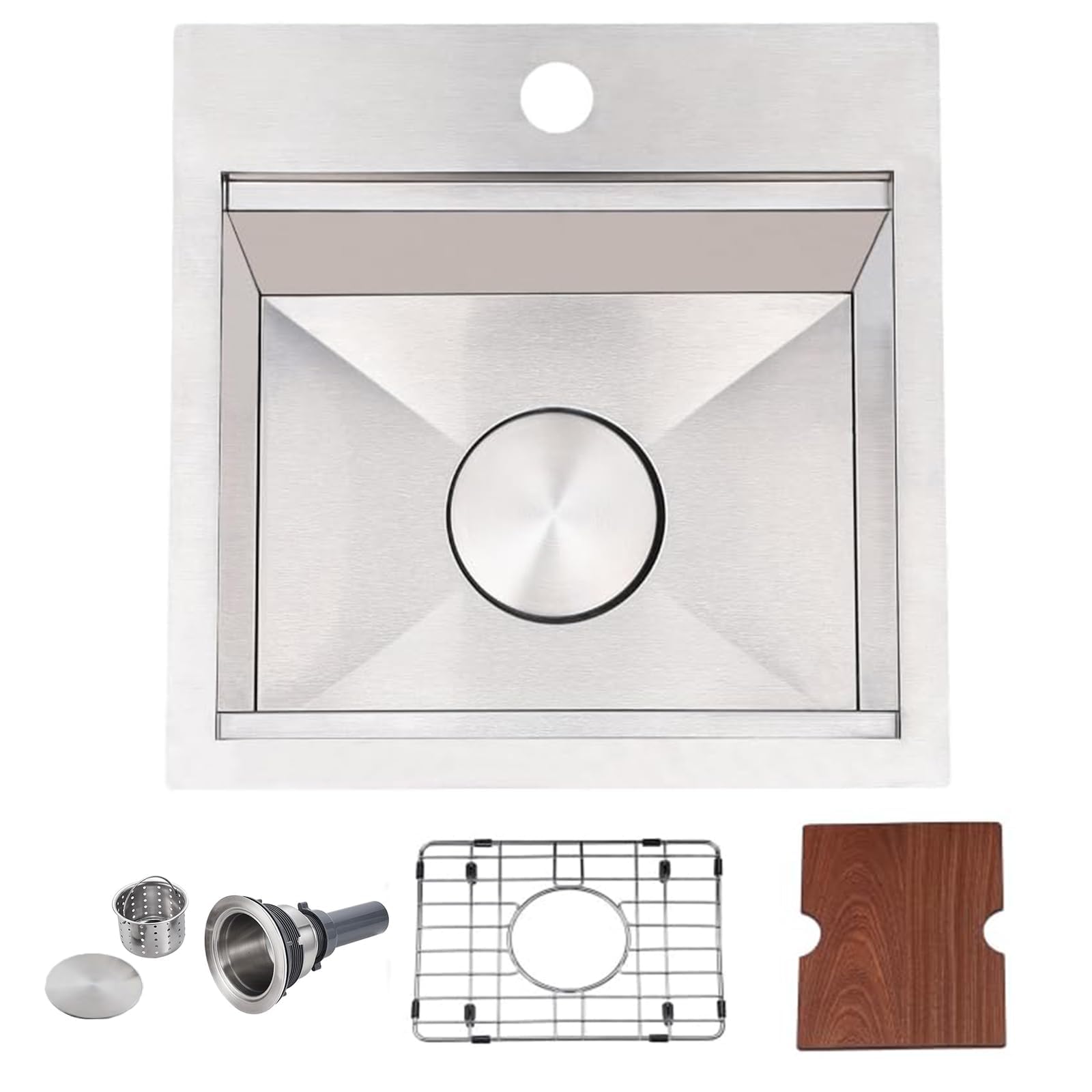 15 Inch Drop in Small Bar Kitchen Sink,VAPSINT 15 x 15 Single Bowl Topmount Workstation RV Sink, Handmade 16 Gauge Stainless Ste